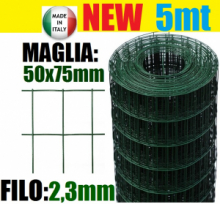 5mt- Rotolo Rete Metallica Zincata Plastificata  Elettrosaldata- Maglia: mm50x75 - H 150 cm