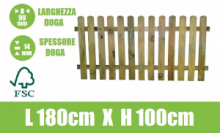 .Steccato in Legno con Doghe di Pino - Dimensioni: L 180cm x H 100cm