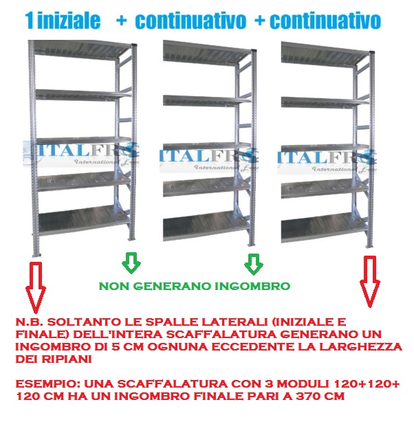 Scaffalatura industriale a ripiani lunghezza 6 metri , altezza 2,00 mt,  profondità 50 cm con 4 ripiani in altezza