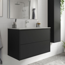 Mobile bagno sospeso nero opaco con lavabo 2 cassetti 80x45x54h